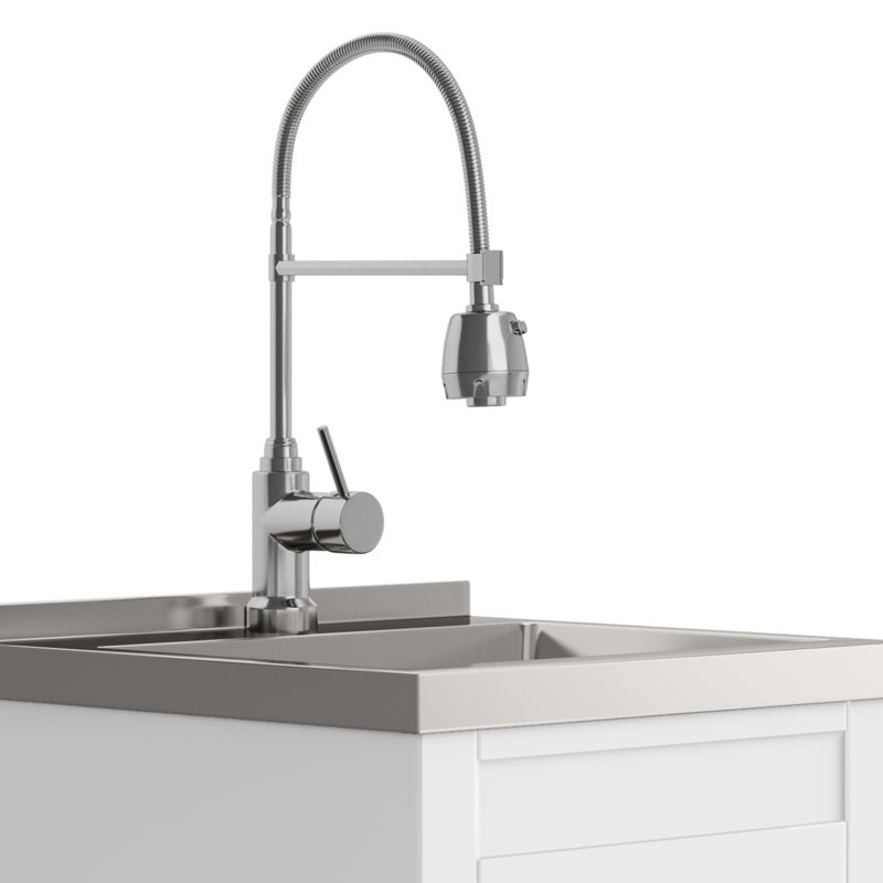 White 20 Inch Laundry Cabinet with Stainless Steel Sink and Faucet