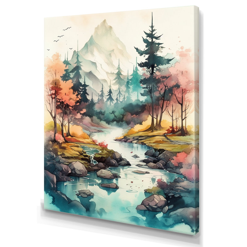 Colored Mountains and River III, reproduction d'art sur toile, H 32 po x l 16 po x P 1 po, Toile tendue