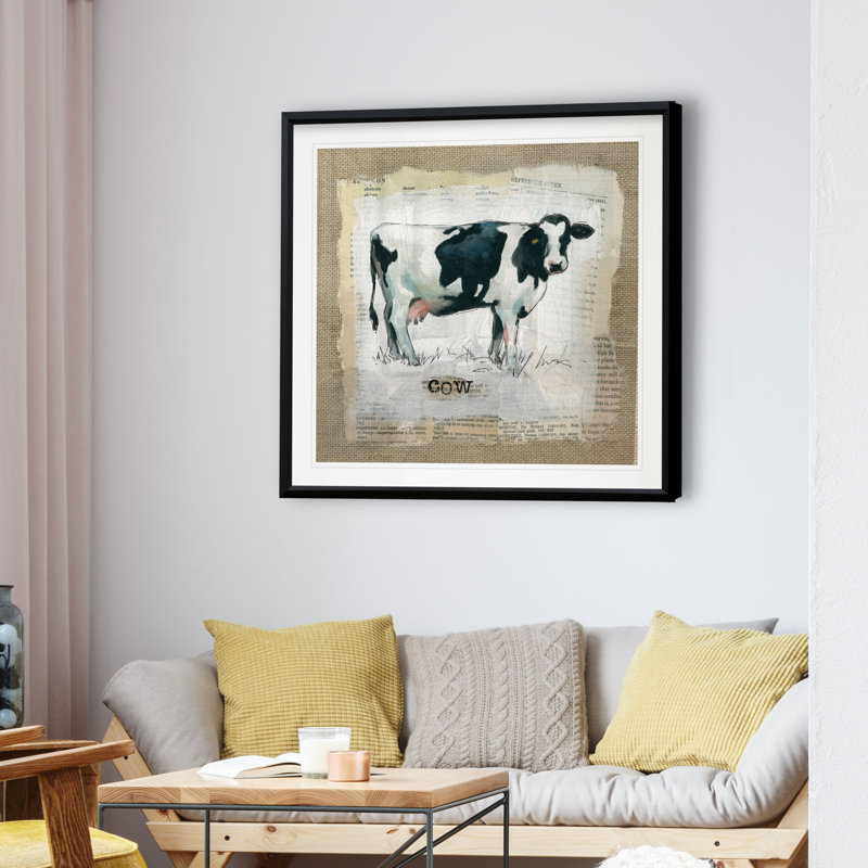 « en toile jute cow », reproduction d’impression sur toile tendue, H 30,5 po x l 30,5 po x P 1,5 po, Cadre plastique noir