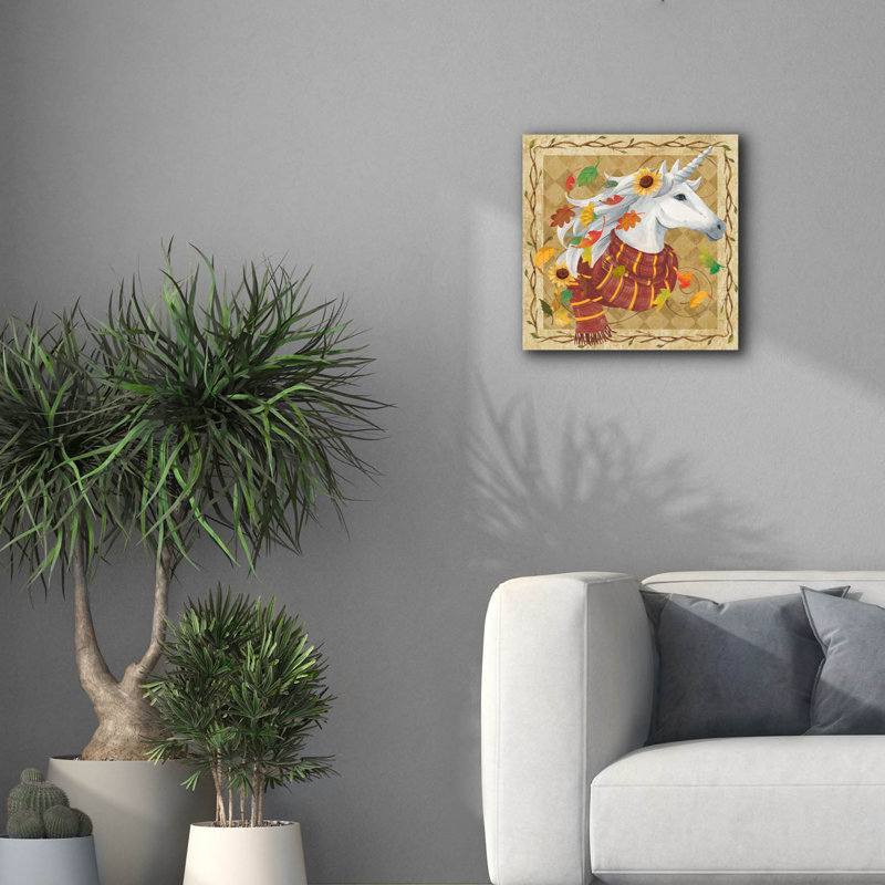 «Fall Unicorn» par Fiona Stokes-Gilbert, art mural sur toile, H 18 po x l 18 po