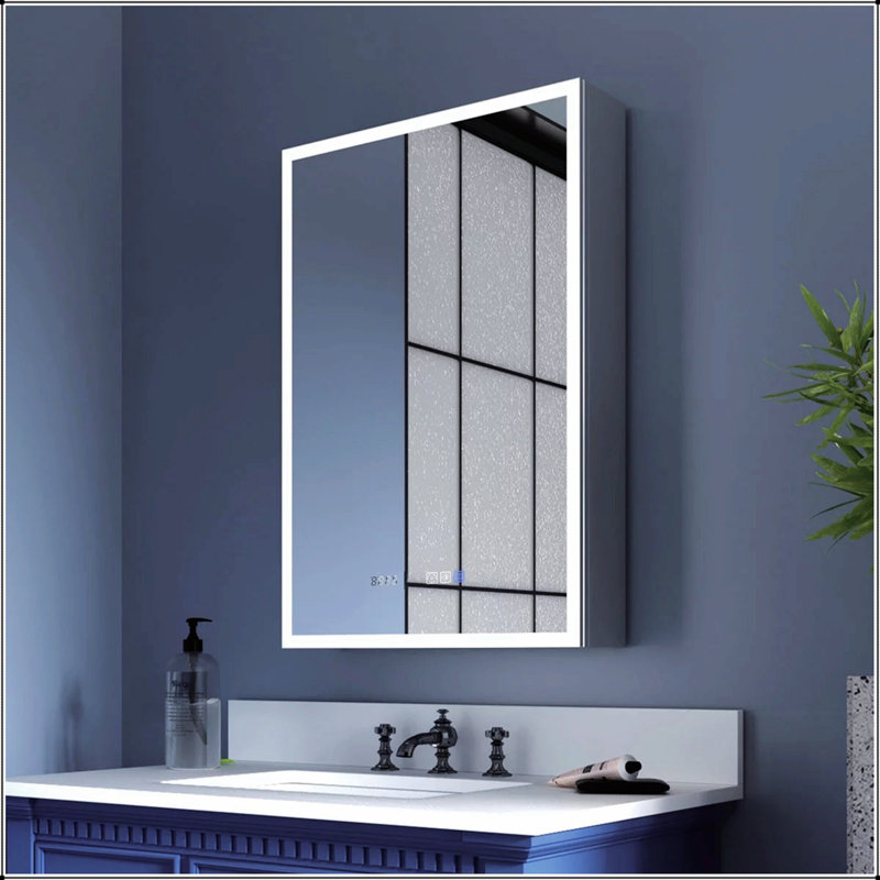 Armoire à pharmacie à DEL avec miroir, armoire de salle de bain avec éclairage, encastrée ou murale, 3 températures de couleur, antibuée