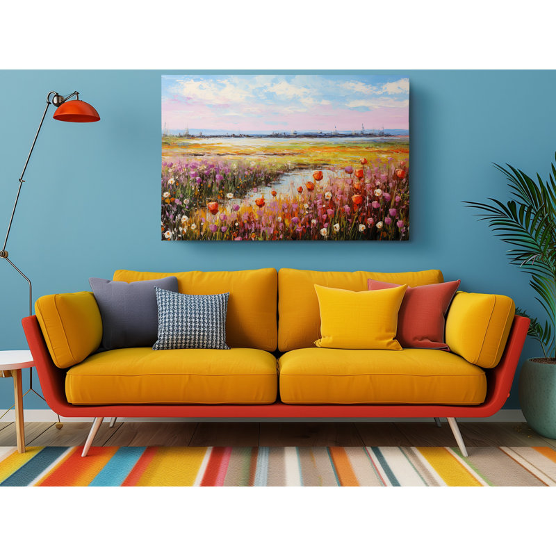 Reproduction d'art sur toile, peinture à l'huile sur champ de fleurs, décoration murale moderne pour la maison et le bureau
