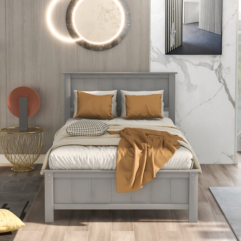 Platform Bed, Gray, Twin