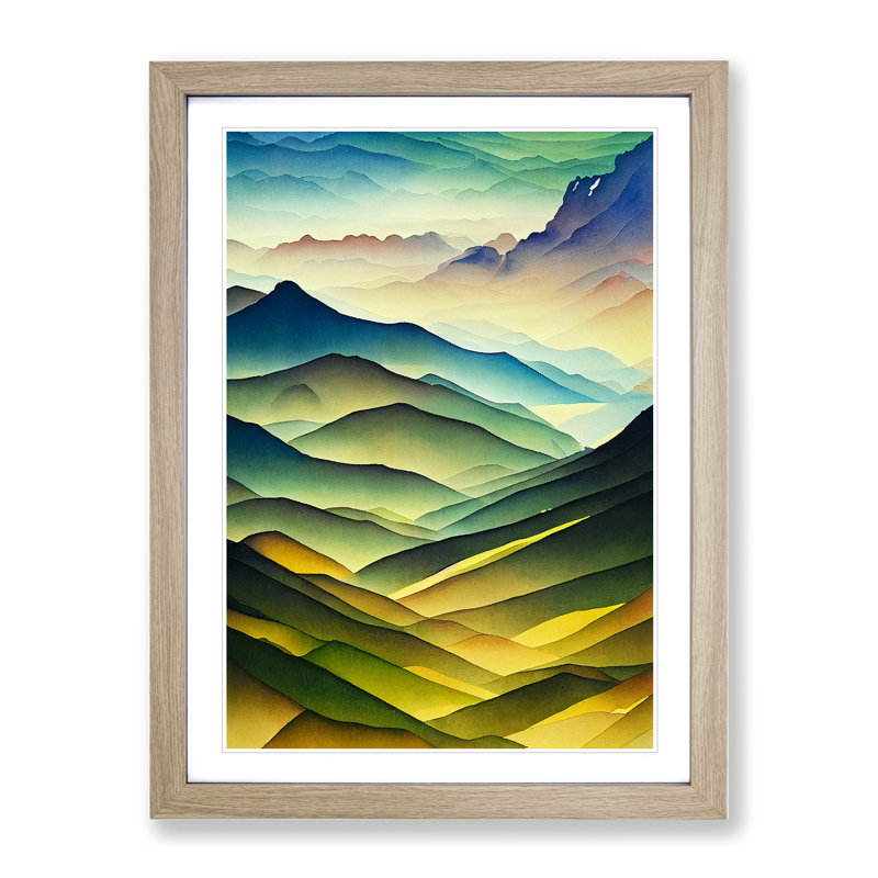 Watercolour Meadow Landscape No.2 - Wall Art, 66cm H x 48cm W, Oak Framed Paper, White