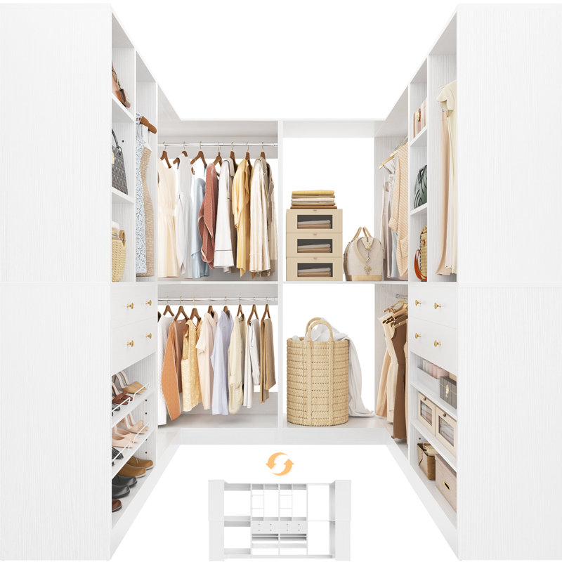 Closet System With 4 Drawers & Corner Tower, White