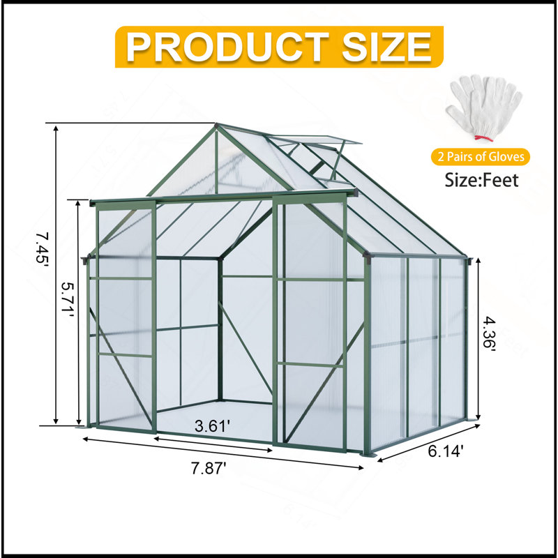 Base surélevée en polycarbonate à double porte 8X6FT-Green, H 89,5 po x l 94,5 po x P 73,75 po, Green