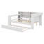 Lit plateforme en bois avec tablettes de rangement, lit gigogne, station de charge, DEL, bureau et tête de lit tapissier-375209046