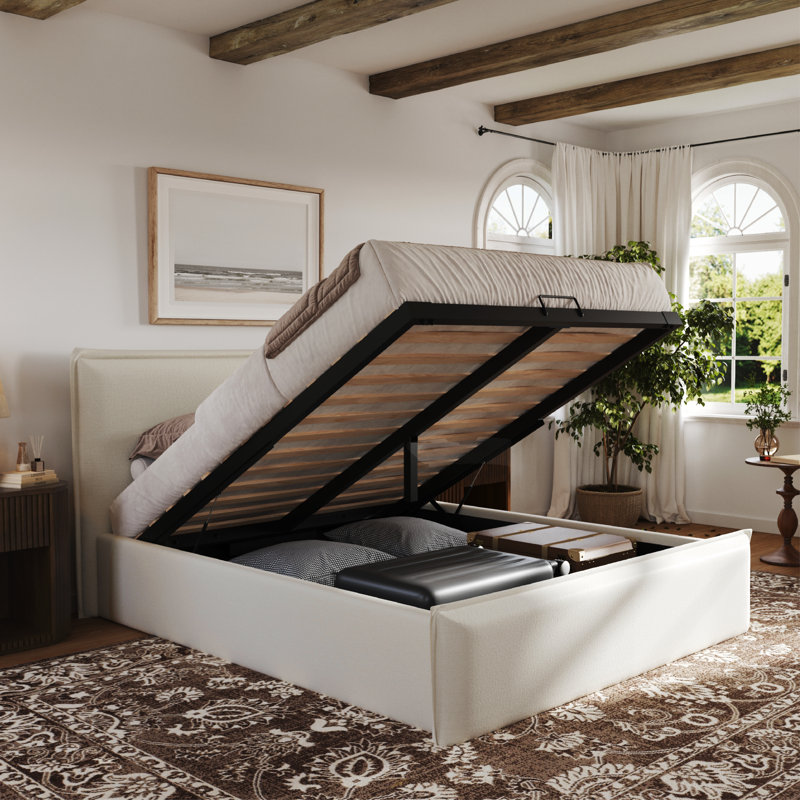 Pelham Boucle Hydraulic Lift Up Storage Upholstered Bed Frame