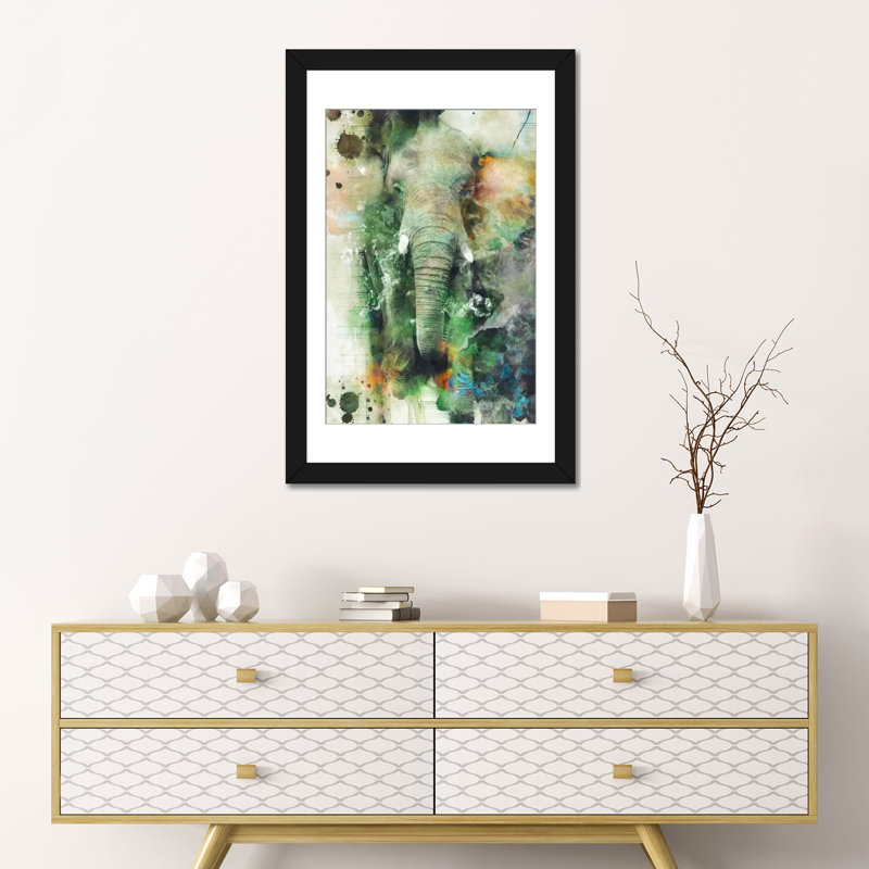«Elephant», impression sur toile, Papier d'art encadré noir, Blanc, H 24 po x l 16 po x P 1 po
