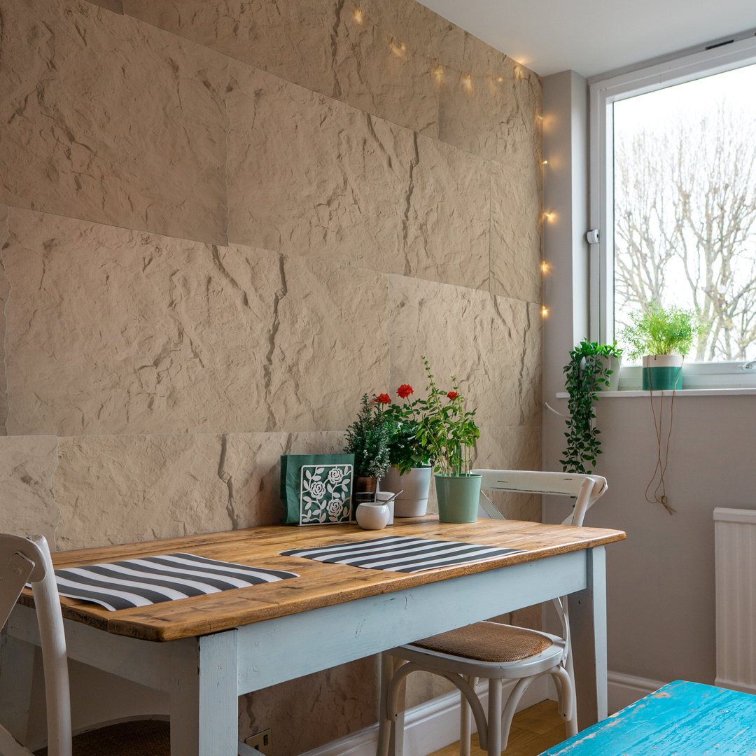 24" x 48" 3D Wall Paneling,PU Wall Panels for Interior Wall Decor in Stone Yellow (4-pack) Art3d