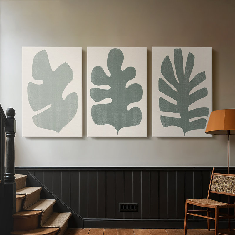 Palm Morph I - Toile tendue avec châssis sur mesure - 3 pièces, H 36 po x l 72 po