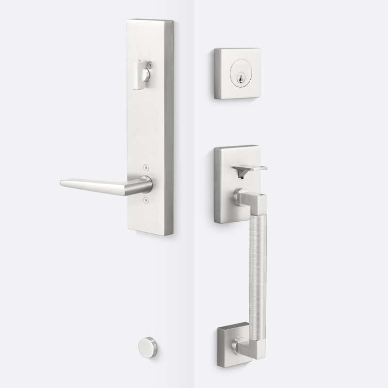 Roma Handleset With Basel Trim And Knurled Grip, Satin Nickel