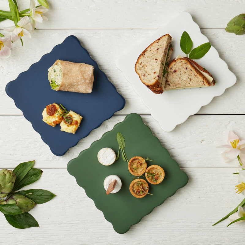 Scalloped Square Cheese Board with Cheese Markers - Navy Blue, Navy Blue