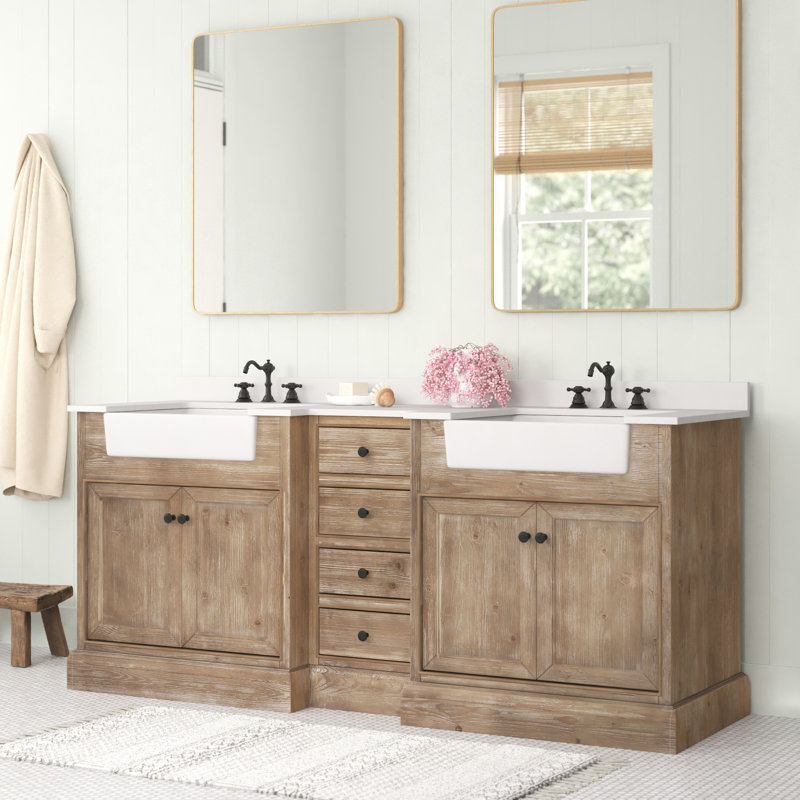 Kelly 72'' Double Bathroom Vanity with Top, White Engineered Stone