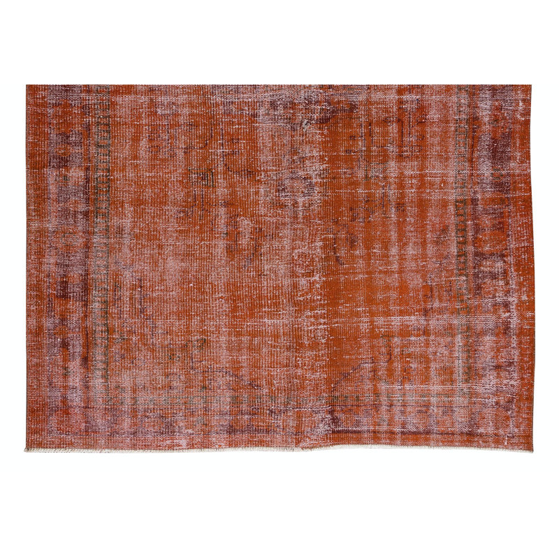 6x8.4 Ft Handmade Turkish Rug Over-Dyed in Orange Color for Modern Interiors