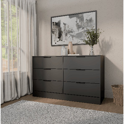 Kahanuola Modern 6-Drawer Dresser – 57"W Storage Chest for Bedroom Organization