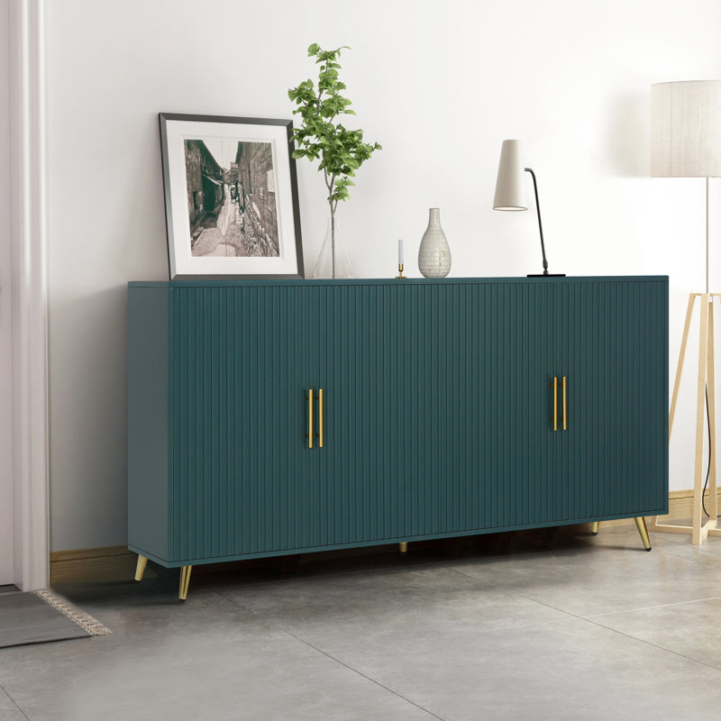 Meuble télé avec options de rangement élégantes et armoire média à tablettes bleu marine