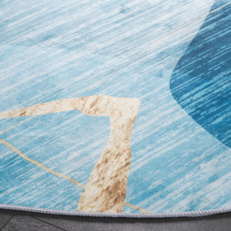 Tapis bleu / doré Bennita 836, Rond 6 pi