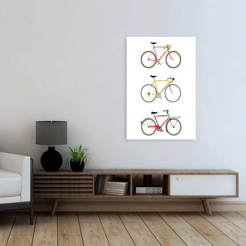 Trois vélos rétro, art mural rétro, 48" H x 32" W