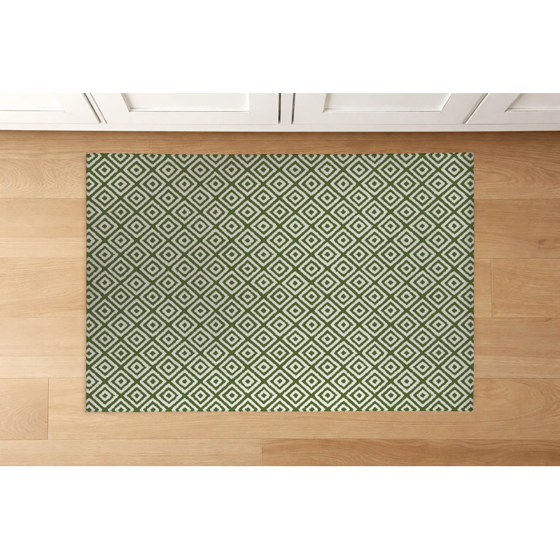 Tapis de cuisine Ikat, Rectangulaire 4 pi x 6 pi, Vert olive