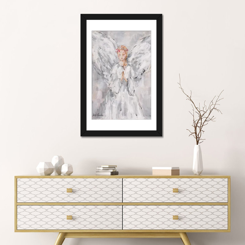 « céleste », peinture sur toile tendue, Papier d'art encadré noir, Blanc, H 24 po x l 16 po x P 1 po