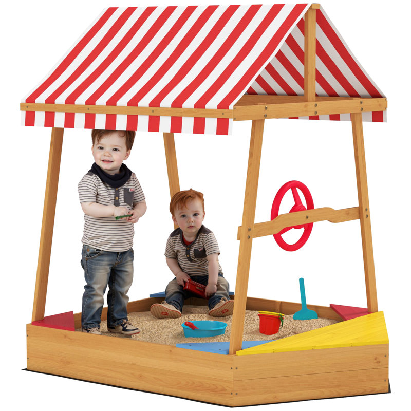HOMCOM 256.54cm x 358.14cm Fir Wood Square Sandbox with Cover
