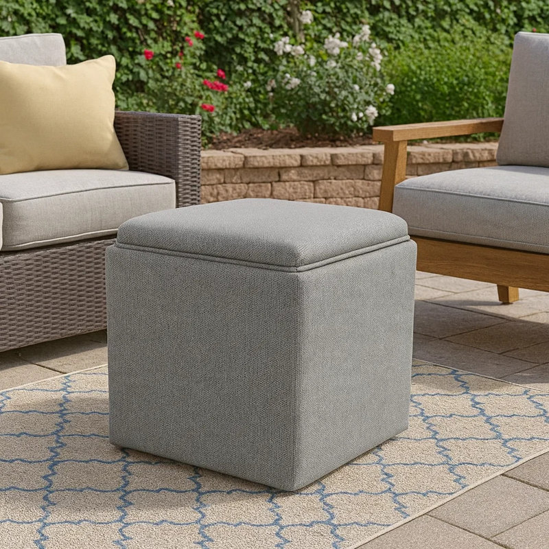 Repose-pieds de rangement Soa, plateau carré de 18 pouces, tissu, Gris