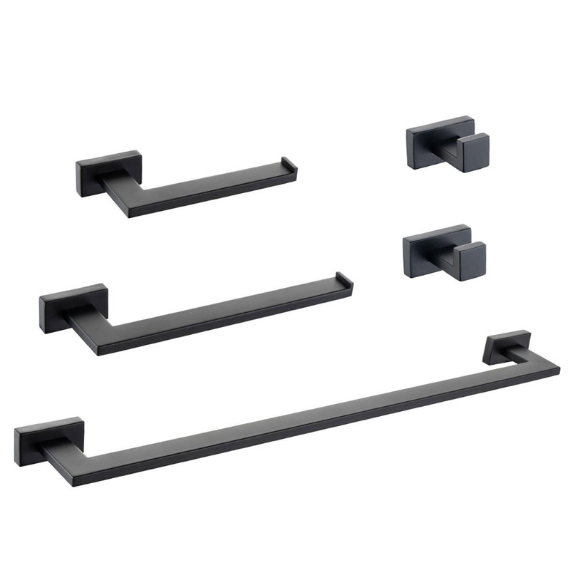 Ryeli 5 - Piece Bathroom Hardware Set, Black