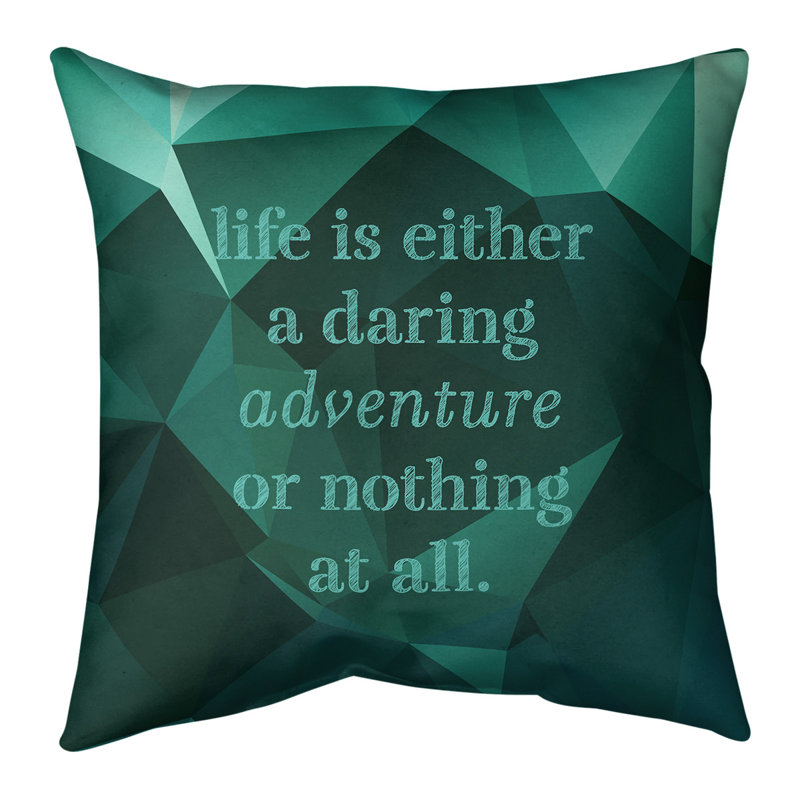 Oreiller en fausse pierre-citation vie adventure, 20 po x 20 po, Vert émeraude
