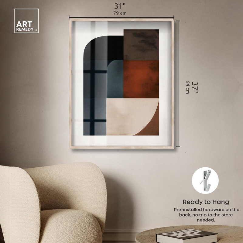 Intersecting Arcs III Shadowbox Print Midcentury Art par Art Remedy, H 37 po x l 31 po, Cream