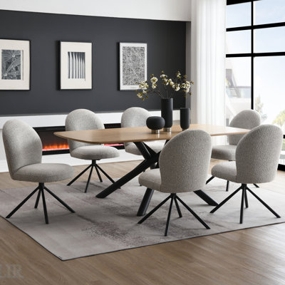 Ensemble de salle à manger 7 pièces Lawton avec table en bois composite durable et chaises rembourrées Boucle, parfait pour les réunions de famille et les réceptions.