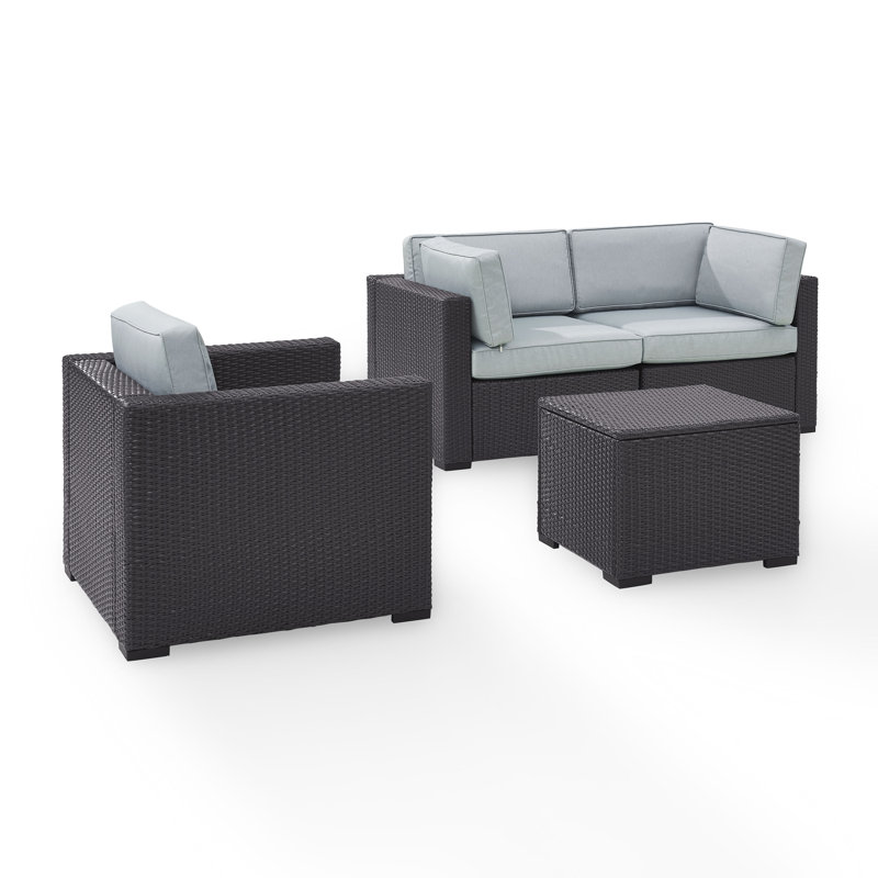 Ensemble de conversation modulaire en rotin avec coussins 4 pièces Arbedella, Brume