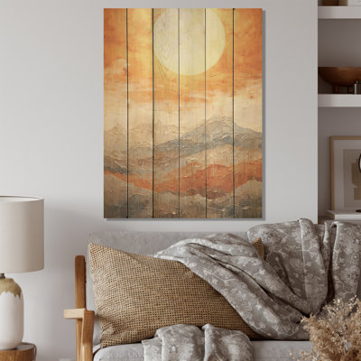 Geometric Golden Beige Sunset Harmony - Sunrisesunset Wood Art On Natural Pine Wood
