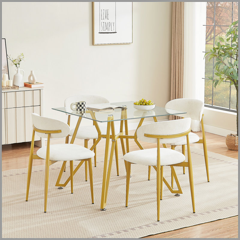 Table de salle à manger carrée en verre trempé pour petits espaces - Base en métal robuste, design minimaliste moderne