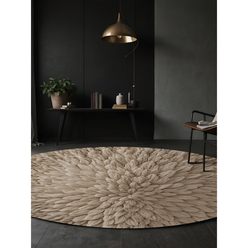 Tapis gris soyeux et moelleux, Rond 7 pi
