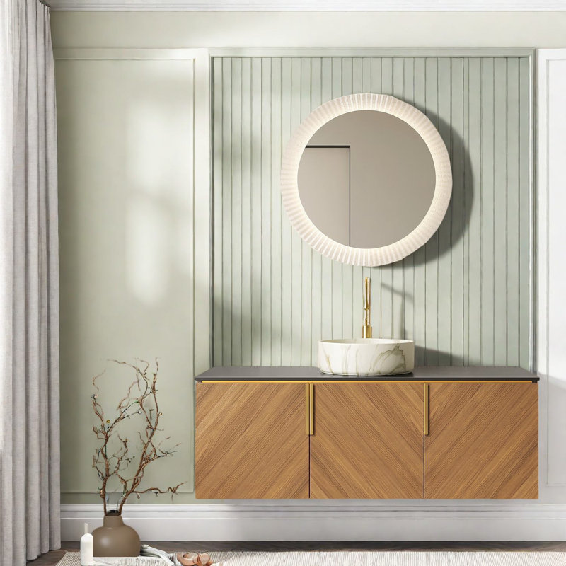 Armoire de salle de bain flottante moderne 48 "avec lavabo, lavabo en céramique durable et comptoir en marbre noir