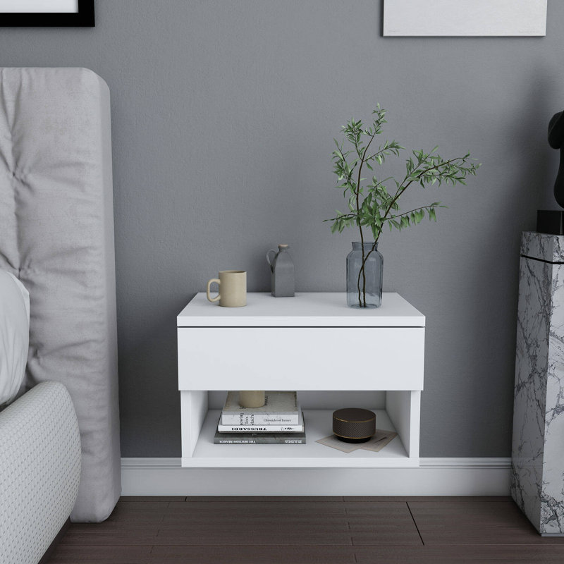 Claunch 44.6cm W Manufactured Wood Bedside Table, White