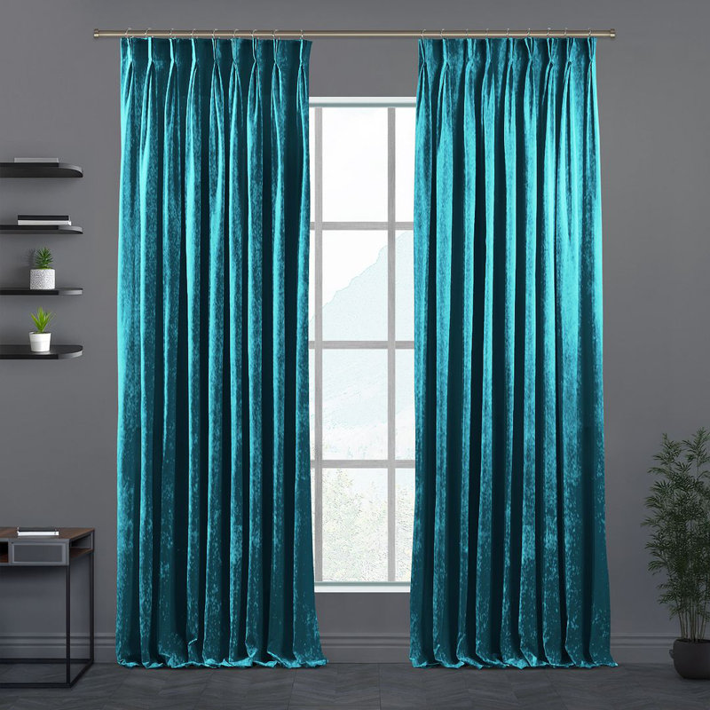 Velvet Semi-shee Single Curtain Panel, Azure, 245cm Width x 200cm Drop
