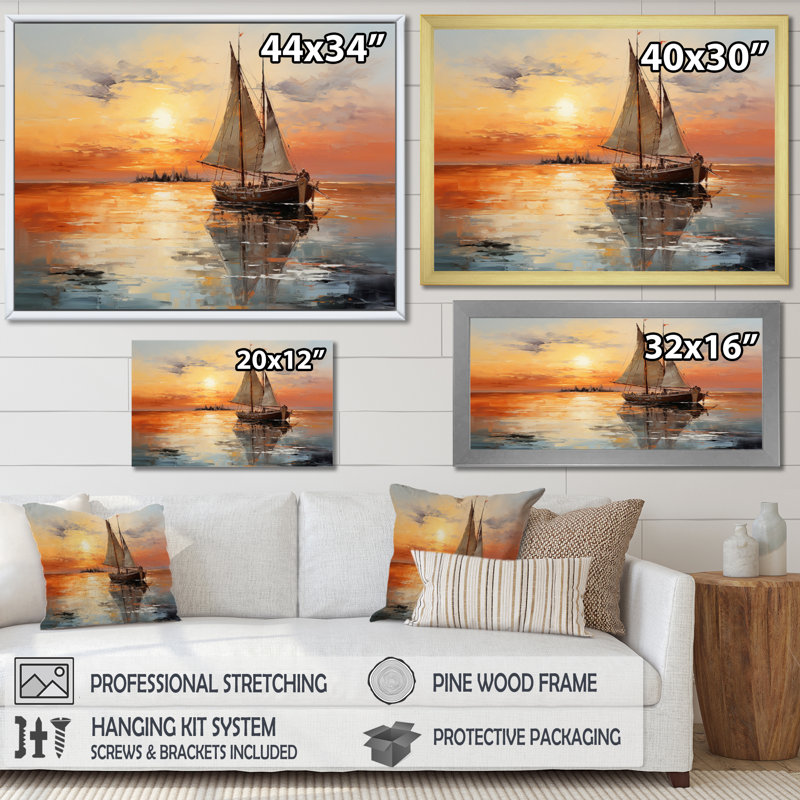 Sailboat Celestial Voyages II On Canvas Print, 30" H x 40" W x 1.5" D, Black Floater Framed