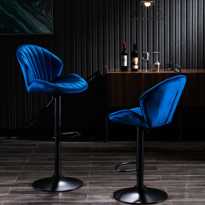Blue Adjustable Kitchen Pub Bar Chairs With Back And Footrest, Of 2 Counter Height Classic 2 Stools Height, Footrest For