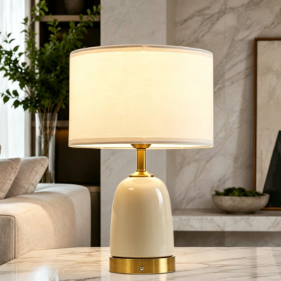 18.5" Modern Ceramic Rechargeable Table Lamp, Touch Control Cordless Battery Operated Lamp, Type-C Charging Bedside Lamp for Bedroom Living Room