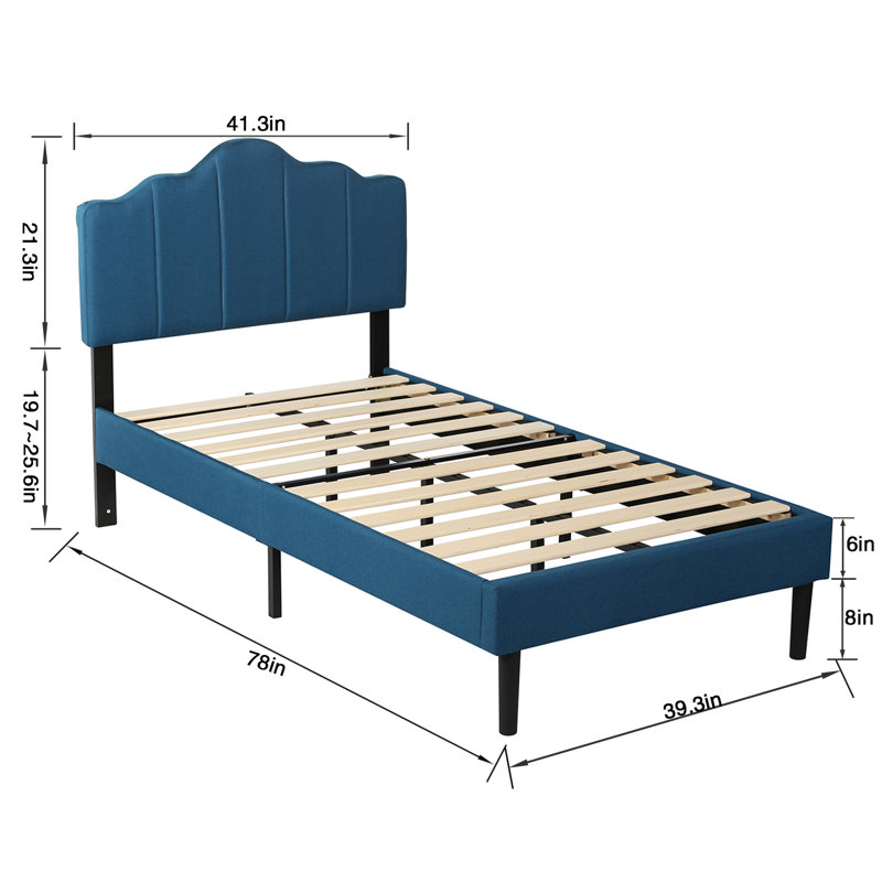 Ensemble de 2 lits simples tapissier à tête de lit ajustable, Bleu