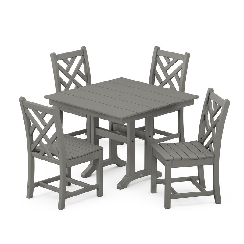 Chippendale 5-Piece Farmhouse Trestle Side Chair Dining Set, Slate Gray