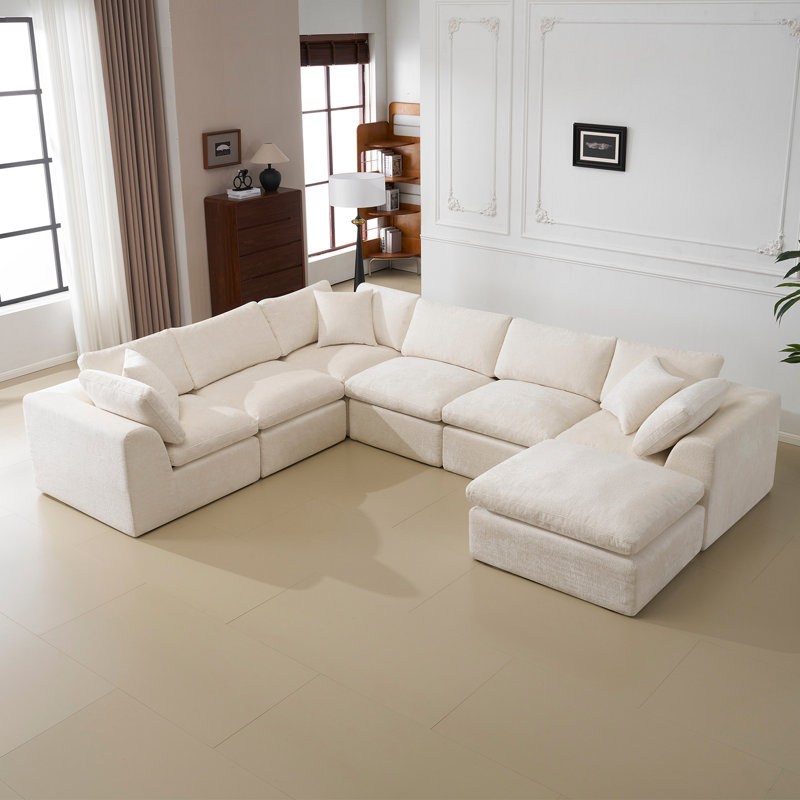 Oversized 7-Seater Modular Sectional Sofa,U Shaped Cloud Couch With Ottoman