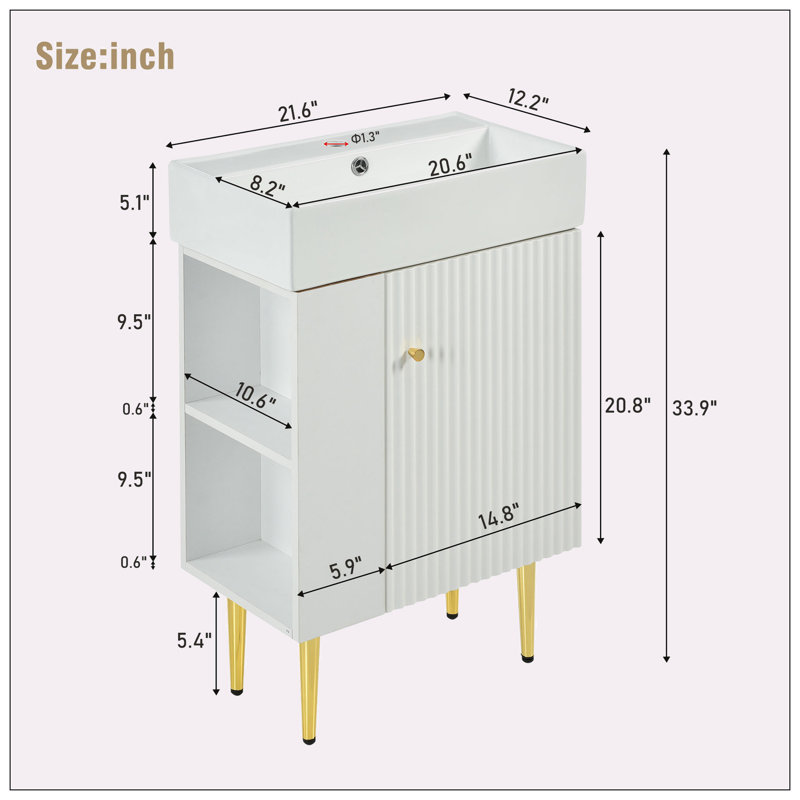 Ensemble de meuble-lavabo simple 21,60 po avec plateau en céramique Estiben