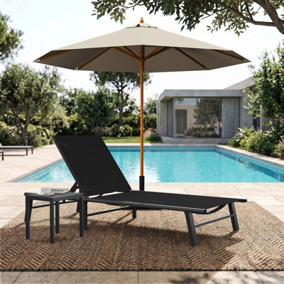 Outdoor Patio Aluminum Chaise Lounge With Adjustable Reclining Back