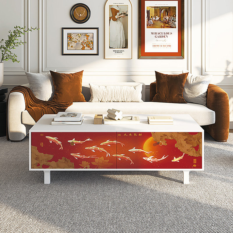 Table basse avec rangement peint français rétro, Blanc