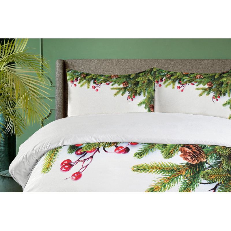 Queen Size Green and White Christmas Duvet Cover Set