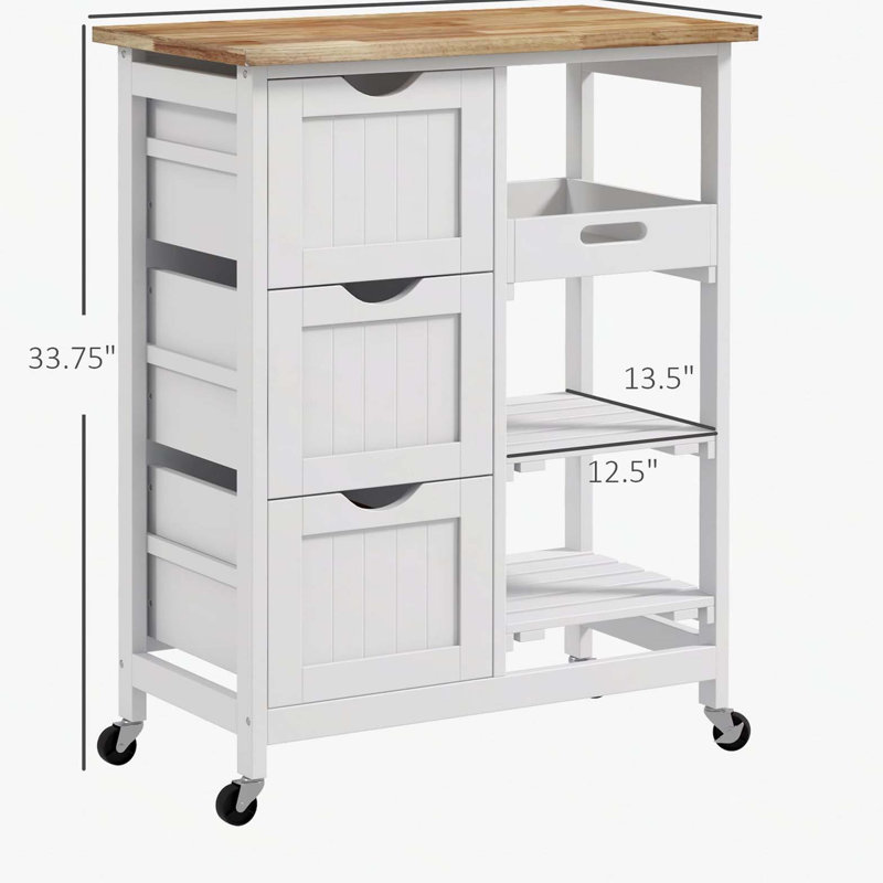 Rolling Kitchen Island Cart, Bar Serving Cart with Drawers, White