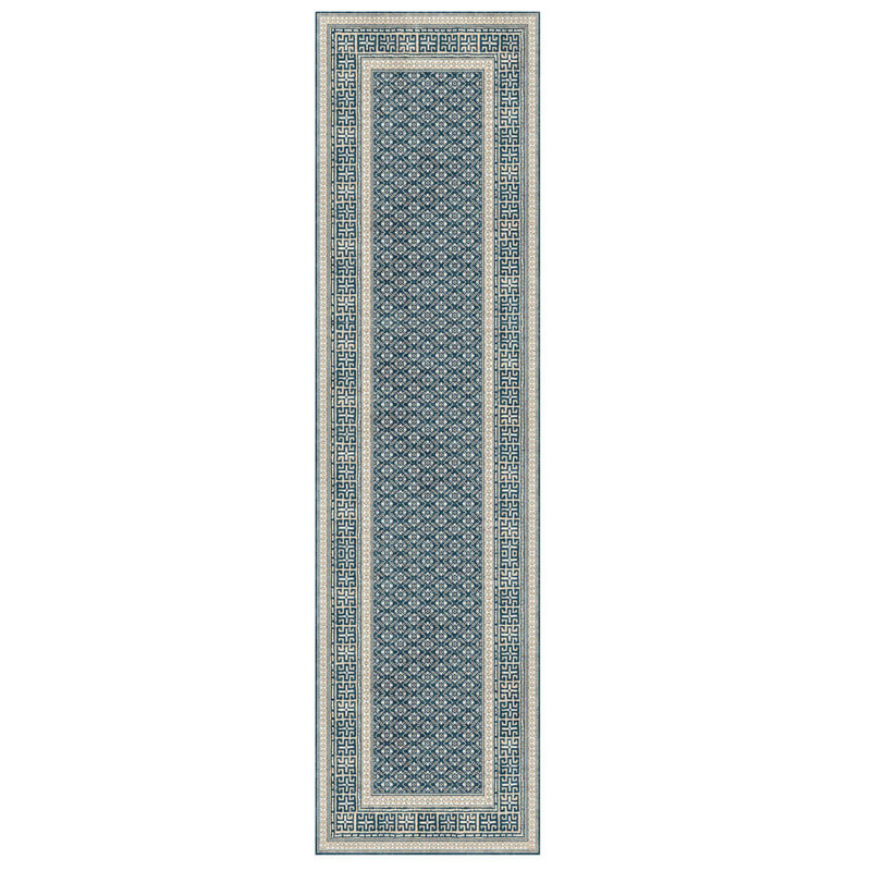 Tapis décoratif en polyester tissé à la machine bleu marine et beige, Rectangle 5 pi 3 po x 7 pi 7 po